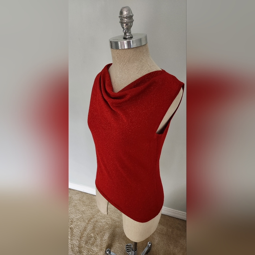 Y2K Vintage Red Sparlkly Sleevless Shirt - Picture 2 of 7